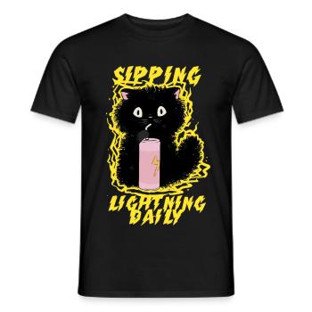 Energy Drink Sipping Lightning Daily - Men's T-Shirt - black - Front - AI Model Male 178 light (178cm)