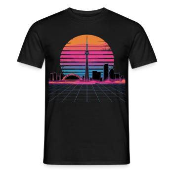 Neon Skyline Retro Sunset - Men's T-Shirt - black - Front - AI Model Male 178 light (178cm)