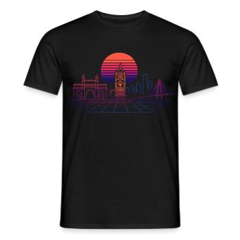 Neon-Synthwave Stadtsilhouette - Mumbai - Männer T-Shirt - Schwarz - Vorne - AI Model Male 178 light (178cm)