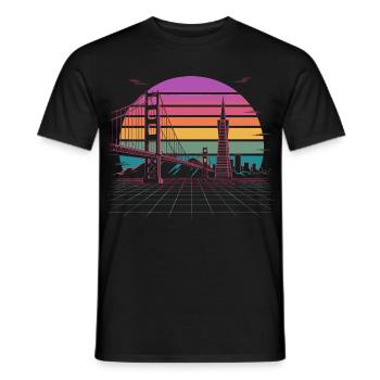 Regenbogenbrücke Neon Skyline san francisco - Männer T-Shirt - Schwarz - Vorne - AI Model Male 178 light (178cm)