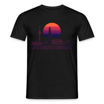 Sunset Skyline Neon Asia Seoul - Men's T-Shirt - black - Front - AI Model Male 178 light (178cm)