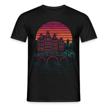Nachtsonne über Amsterdamer Kanäle - Männer T-Shirt - Schwarz - Vorne - AI Model Male 178 light (178cm)