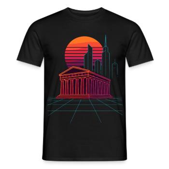 La ligne d’horizon néon rencontre les colonnes anciennes - Athènes - T-shirt homme - noir - Devant - AI Model Male 178 light (178cm)