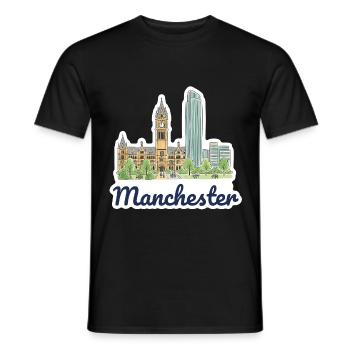 Silhouette de la ville de Manchester Town Hall Beetham Œuvres d’art - T-shirt homme - noir - Devant - AI Model Male 178 light (178cm)