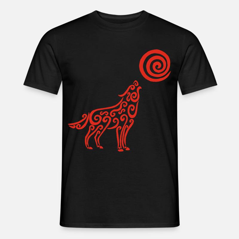 Der Wolf und der rote Mond - Männer T-Shirt - Schwarz