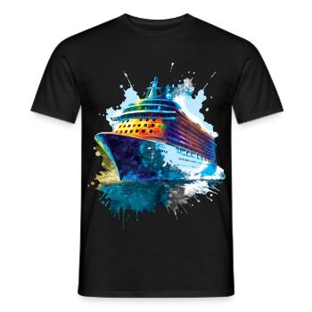 Kreuzfahrtschiff-Illustration Ozeanreisen - Männer T-Shirt - Schwarz - Vorne - AI Model Male 178 light (178cm)