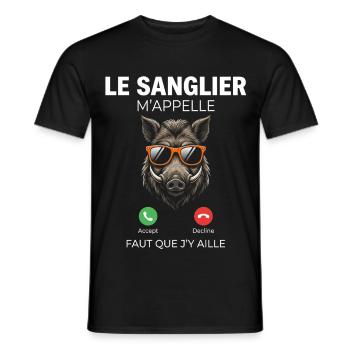Boar Hunter Hunting Man Gift Humour Rifle Call - T-shirt homme - noir - Devant - AI Model Male 178 light (178cm)