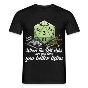 Are you sure? – Fun role-playing game GM Design - Men's T-Shirt - black - Front - AI Model Male 178 light (178cm)