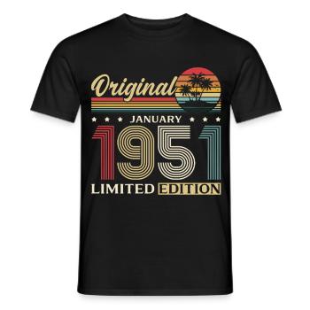 75e anniversaire Original janvier Né en 1951 - T-shirt homme - noir - Devant - AI Model Male 178 light (178cm)