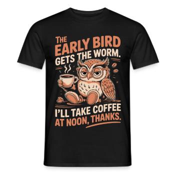 Lustige Eule und Kaffee - Männer T-Shirt - Schwarz - Vorne - AI Model Male 178 light (178cm)