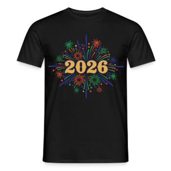 Conception de la célébration des feux d’artifice 2026 - T-shirt homme - noir - Devant - AI Model Male 178 light (178cm)
