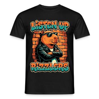 Listen Up Rizzler's Capybara - Men's T-Shirt - black - Front - AI Model Male 178 light (178cm)