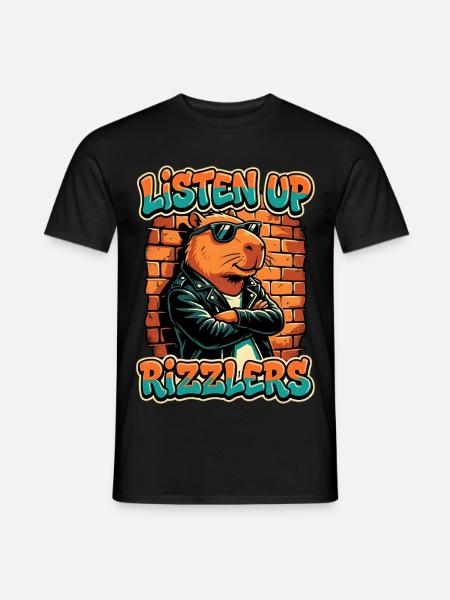 Listen Up Rizzlers Capybara - Männer T-Shirt - Schwarz