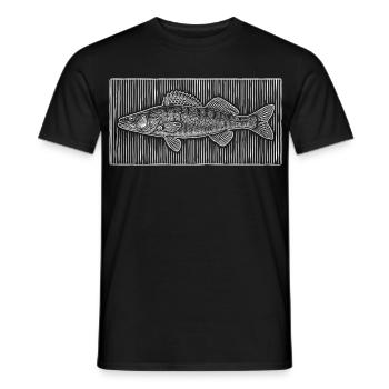 Line-Art – Edles Angler & Fischer Design - Männer T-Shirt - Schwarz - Vorne - AI Model Male 178 light (178cm)