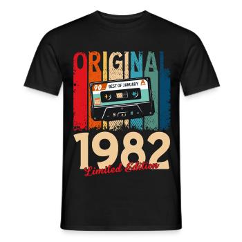 44th Birthday Cassette January 1982 - Men's T-Shirt - black - Front - AI Model Male 178 light (178cm)