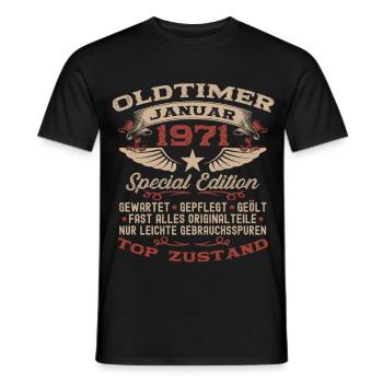 55th Birthday Gift Classic Car January 1971 - Men's T-Shirt - black - Front - AI Model Male 178 light (178cm)