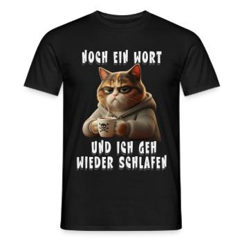 Tired cat with coffee and sleep humor - Men's T-Shirt - black - Front - AI Model Male 178 light (178cm)