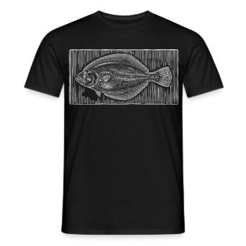 Vintage Flatfish Woodcut – Coastal Angler - Men's T-Shirt - black - Front - AI Model Male 178 light (178cm)