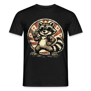 Raccoon Rocks – Musique rock rétro - T-shirt homme - noir - Devant - AI Model Male 178 light (178cm)