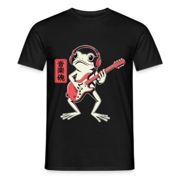 Frosch spielt E-Gitarre mit Kopfhörern - Männer T-Shirt - Schwarz - Vorne - AI Model Male 178 light (178cm)