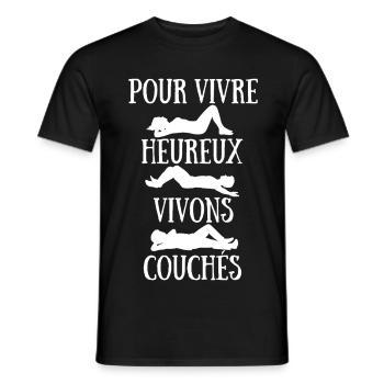 To live happily let's live in bed - Men's T-Shirt - black - Front - AI Model Male 178 light (178cm)