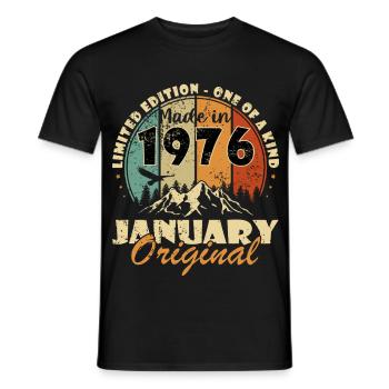 1976 January Original Vintage - Men's T-Shirt - black - Front - AI Model Male 178 light (178cm)