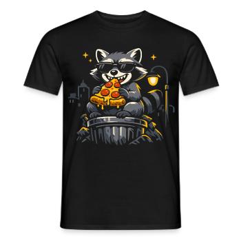 Pizza au raton laveur mignon, animaux sauvages drôles - T-shirt homme - noir - Devant - AI Model Male 178 light (178cm)