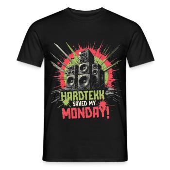 Hardtekk Saved My Monday Tekke East Germany - Men's T-Shirt - black - Front - AI Model Male 178 light (178cm)