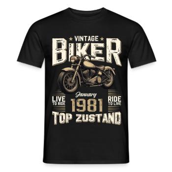 45th Birthday Gift Motorcyclist January 1981 - Men's T-Shirt - black - Front - AI Model Male 178 light (178cm)