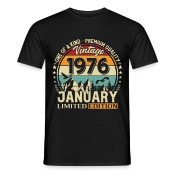 50e anniversaire Millésime janvier 1976 - T-shirt homme - noir - Devant - AI Model Male 178 light (178cm)