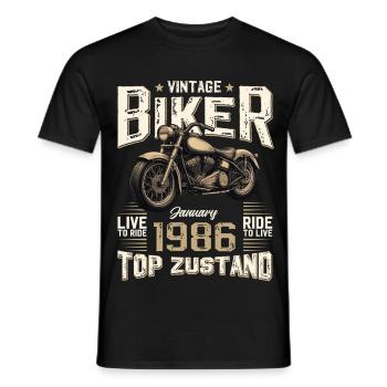 40e anniversaire cadeau Motocycliste janvier 1986 - T-shirt homme - noir - Devant - AI Model Male 178 light (178cm)