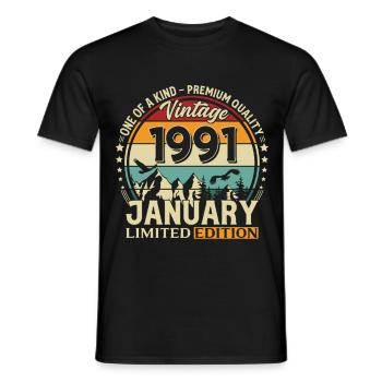 35e anniversaire Millésime de janvier 1991 - T-shirt homme - noir - Devant - AI Model Male 178 light (178cm)