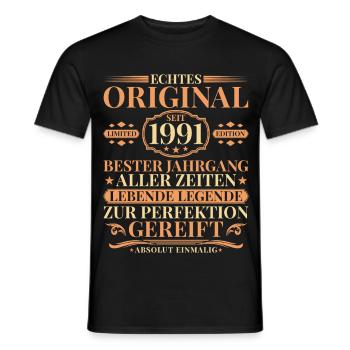 Millésime anniversaire 1991 Née millésime - T-shirt homme - noir - Devant - AI Model Male 178 light (178cm)