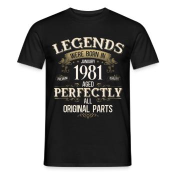 45th Birthday Legend January 1981 - Men's T-Shirt - black - Front - AI Model Male 178 light (178cm)