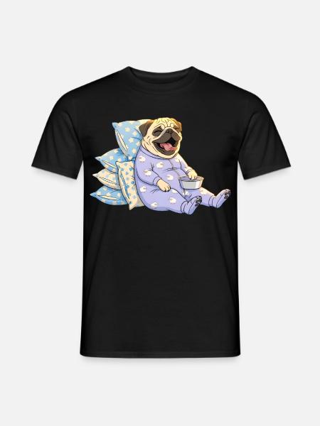 Müder Mops im Pyjama Hund - Männer T-Shirt - Schwarz
