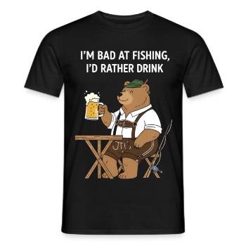 Bavarian Bear: Better beer than fishing - Men's T-Shirt - black - Front - AI Model Male 178 light (178cm)