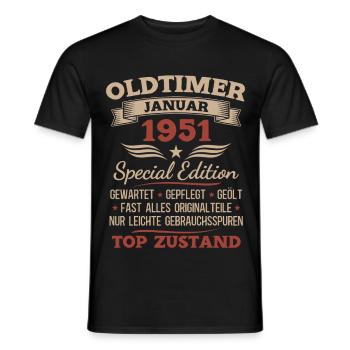 Cadeau du 75e anniversaire Voiture classique janvier 1951 - T-shirt homme - noir - Devant - AI Model Male 178 light (178cm)