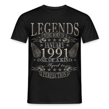 35e anniversaire Millésime de janvier 1991 - T-shirt homme - noir - Devant - AI Model Male 178 light (178cm)