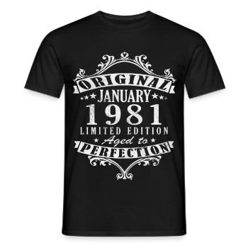 45th Birthday Original January 1981 - Men's T-Shirt - black - Front - AI Model Male 178 light (178cm)