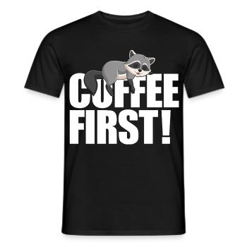 Raccoon Coffee First - Men's T-Shirt - black - Front - AI Model Male 178 light (178cm)