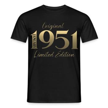 75th Birthday Original January Born 1951 - Men's T-Shirt - black - Front - AI Model Male 178 light (178cm)