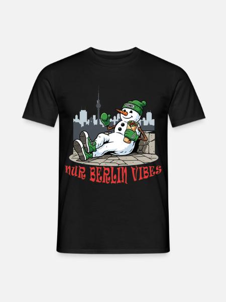 Nur Berlin Vibes - Fernsehturm Schneemann Design - Männer T-Shirt - Schwarz