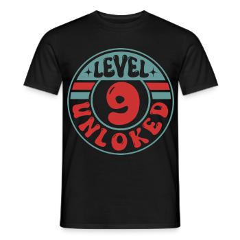 Niveau 9 débloqué – Conception d’anniversaire de joueur - T-shirt homme - noir - Devant - AI Model Male 178 light (178cm)
