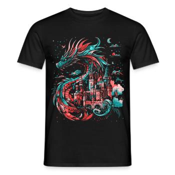 Dragon Castle Fantasy Magic Mythology Creature - Men's T-Shirt - black - Front - AI Model Male 178 light (178cm)