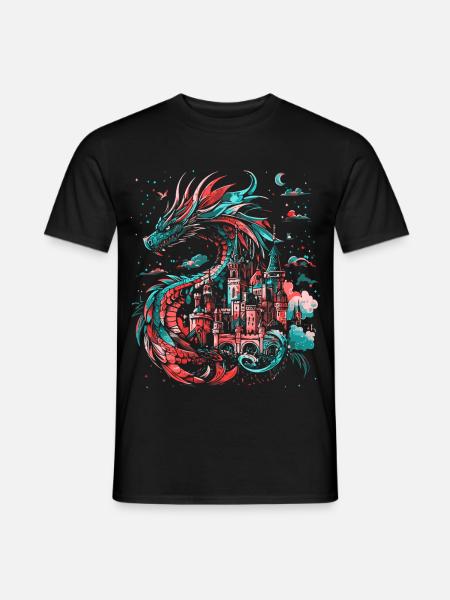 Dragon Castle Fantasy Magic Mythology Creature - Men's T-Shirt - black