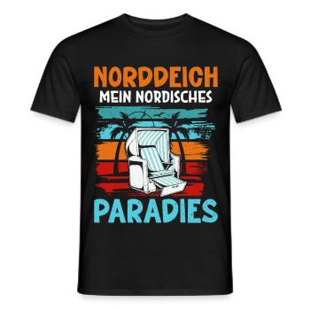 North Sea NORTH DIKE MY NORDIC PARADISE Funny - Men's T-Shirt - black - Front - AI Model Male 178 light (178cm)