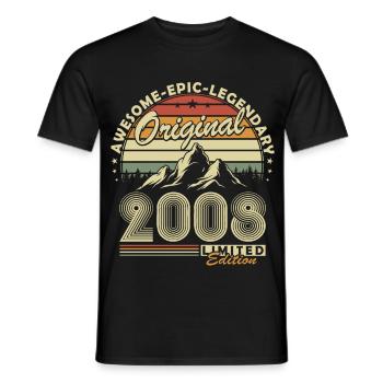 Cadeau d’anniversaire original rétro vintage 2008 - T-shirt homme - noir - Devant - AI Model Male 178 light (178cm)