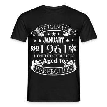 65e anniversaire Original janvier 1961 - T-shirt homme - noir - Devant - AI Model Male 178 light (178cm)