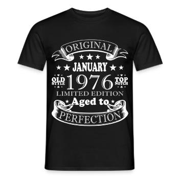 50e anniversaire Millésime janvier 1976 - T-shirt homme - noir - Devant - AI Model Male 178 light (178cm)