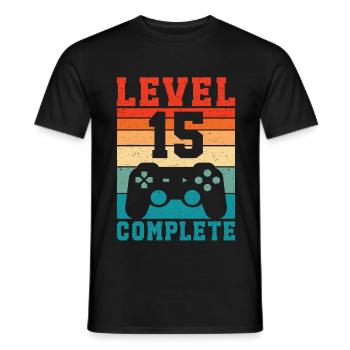 15th Birthday Level 15 Complete 15 Years Gamer - Men's T-Shirt - black - Front - AI Model Male 178 light (178cm)